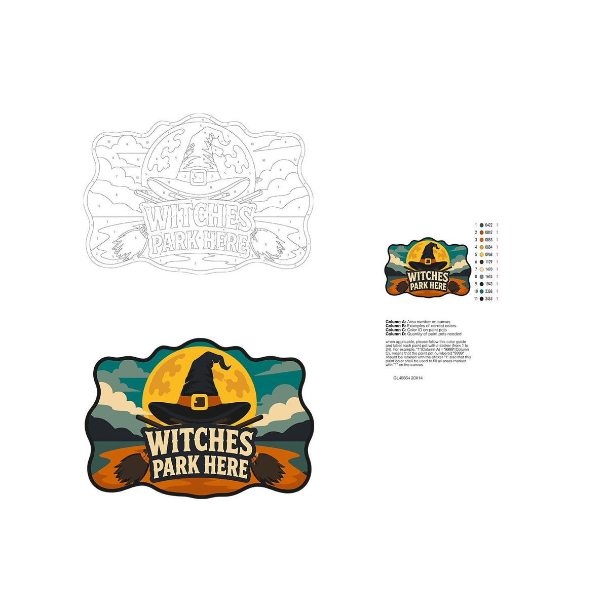 Golden Moon Witch Hat Parking paint by numbers hanging sign – image 19