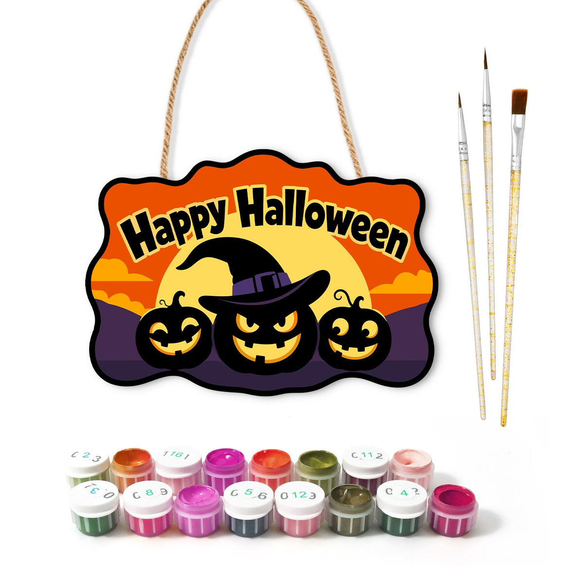 Purple Dusk Witch-Hat Pumpkins paint by numbers hanging sign – image 2