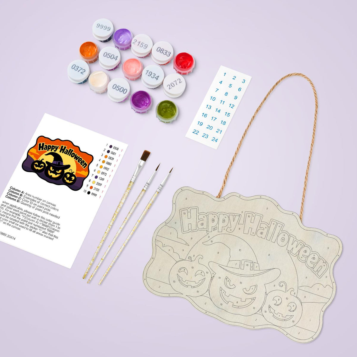 Purple Dusk Witch-Hat Pumpkins paint by numbers hanging sign – image 3