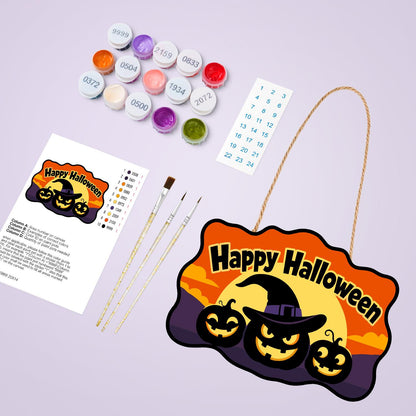 Purple Dusk Witch-Hat Pumpkins paint by numbers hanging sign – image 4