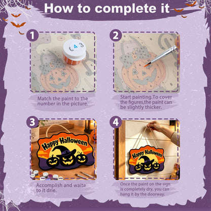 Purple Dusk Witch-Hat Pumpkins paint by numbers hanging sign – image 6