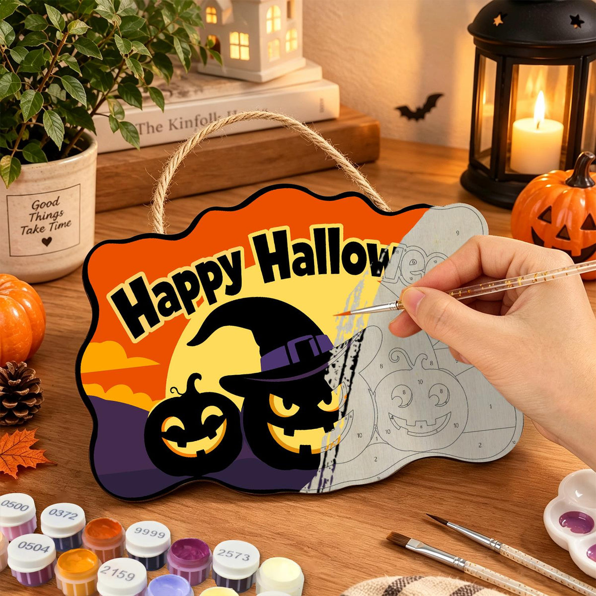 Purple Dusk Witch-Hat Pumpkins paint by numbers hanging sign – image 7