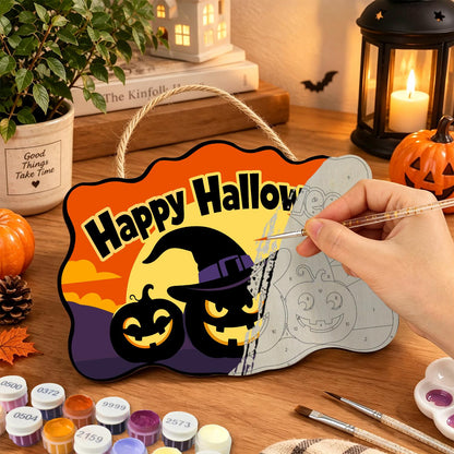 Purple Dusk Witch-Hat Pumpkins paint by numbers hanging sign – image 7