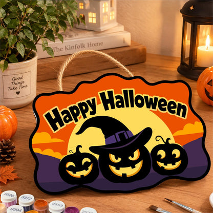 Purple Dusk Witch-Hat Pumpkins paint by numbers hanging sign – image 8