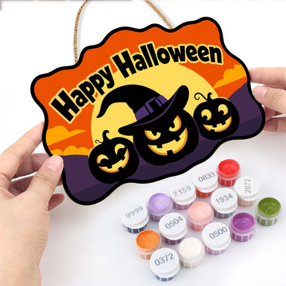 Purple Dusk Witch-Hat Pumpkins paint by numbers hanging sign – image 9