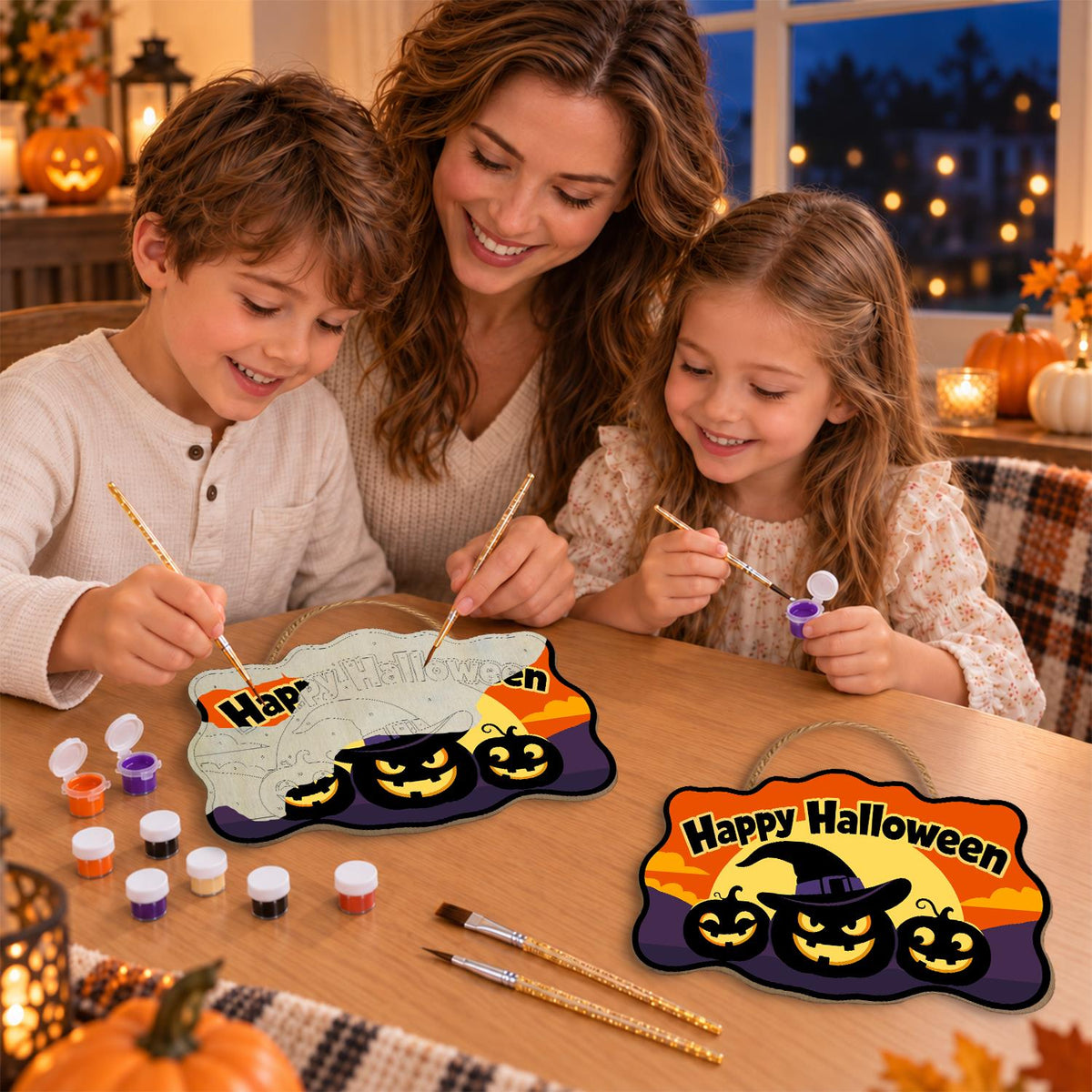 Purple Dusk Witch-Hat Pumpkins paint by numbers hanging sign – image 12