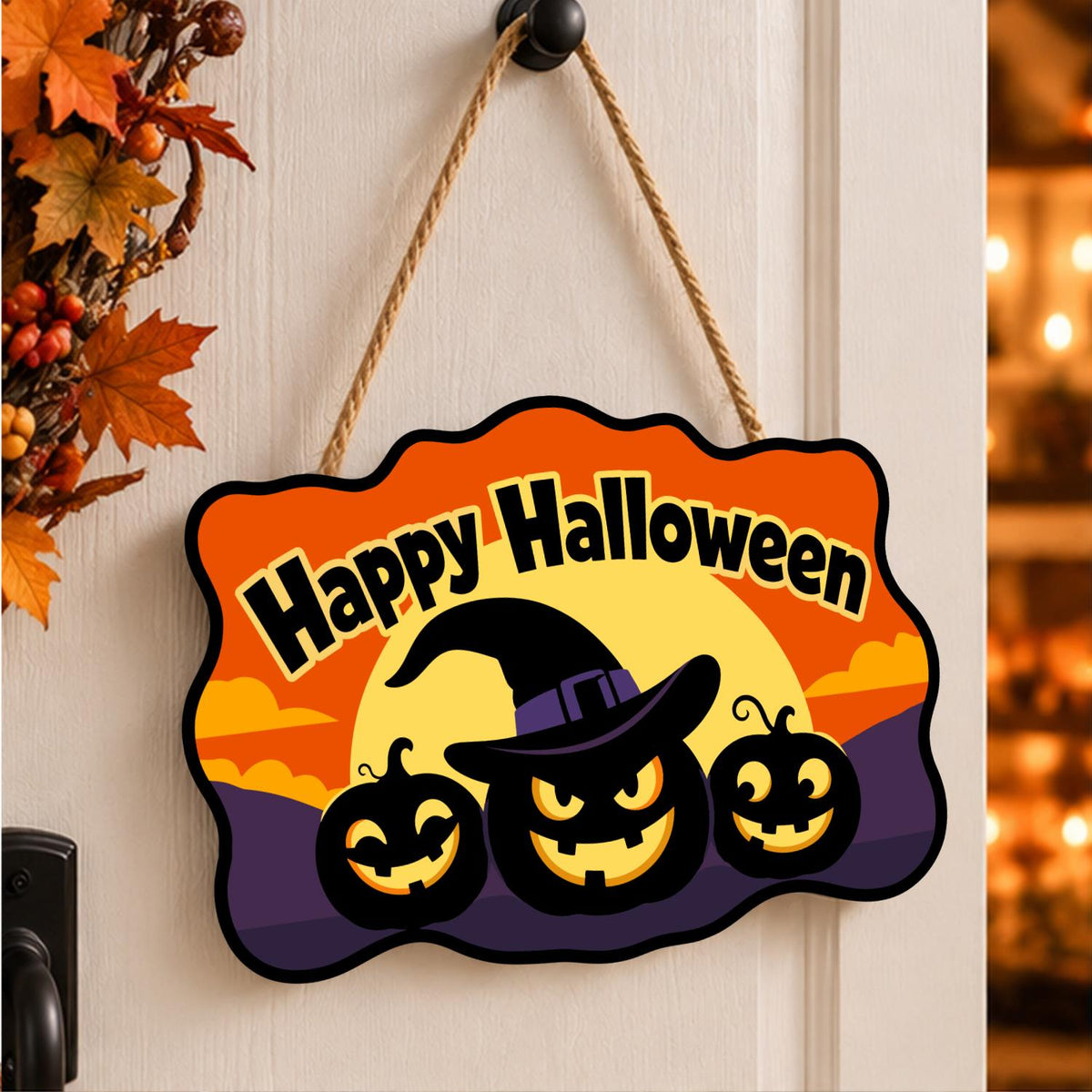 Purple Dusk Witch-Hat Pumpkins paint by numbers hanging sign – image 15