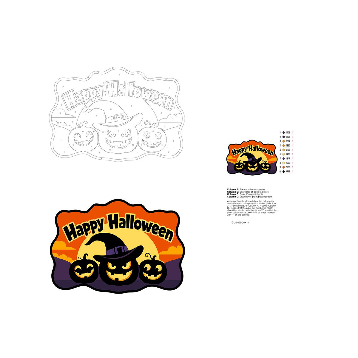 Purple Dusk Witch-Hat Pumpkins paint by numbers hanging sign – image 19