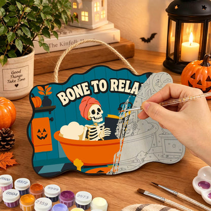 Bathtub Skeleton Reading Spells paint by numbers hanging sign – image 7