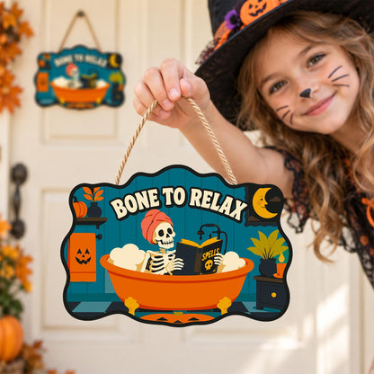 Bathtub Skeleton Reading Spells paint by numbers hanging sign – image 13