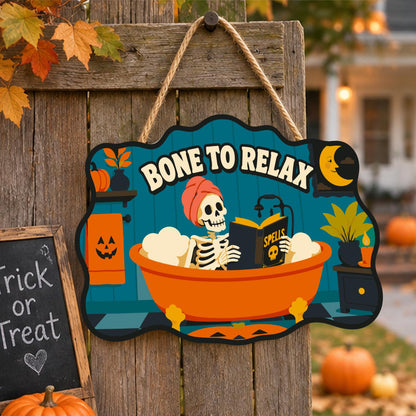 Bathtub Skeleton Reading Spells paint by numbers hanging sign – image 16