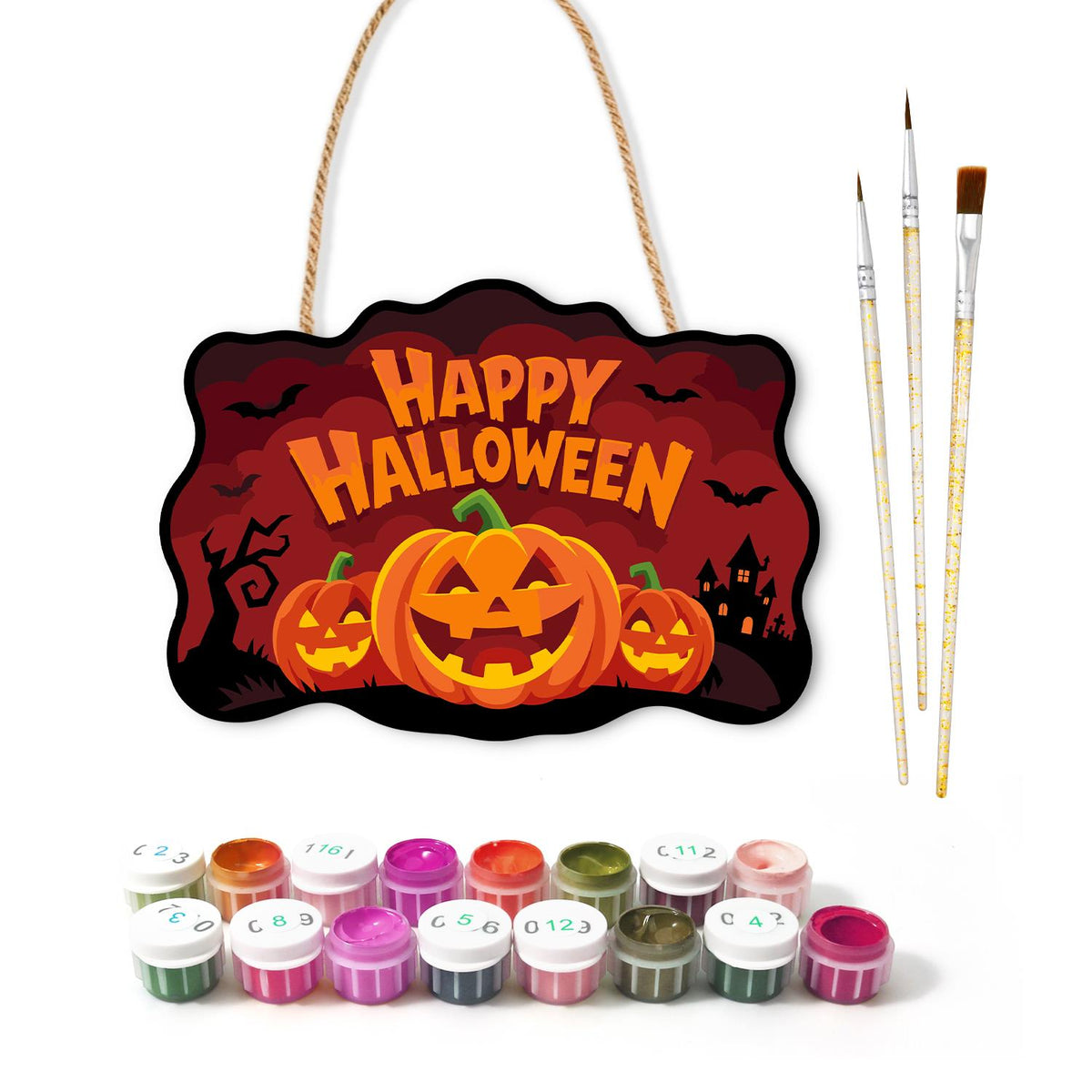 Bat-Filled Red Sky Pumpkin Trio paint by numbers hanging sign – image 2
