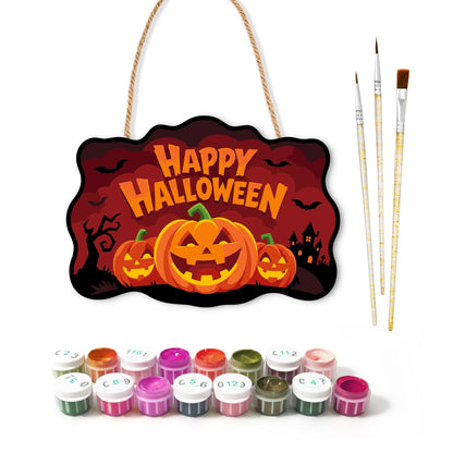Bat-Filled Red Sky Pumpkin Trio paint by numbers hanging sign – image 2