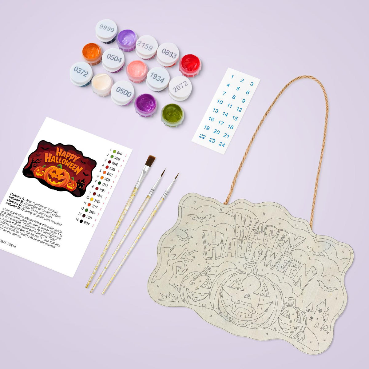 Bat-Filled Red Sky Pumpkin Trio paint by numbers hanging sign – image 3