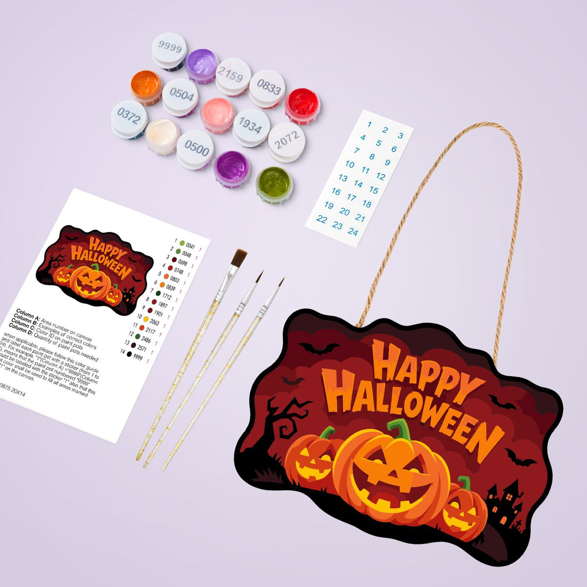 Bat-Filled Red Sky Pumpkin Trio paint by numbers hanging sign – image 4
