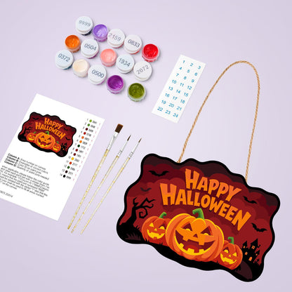 Bat-Filled Red Sky Pumpkin Trio paint by numbers hanging sign – image 4