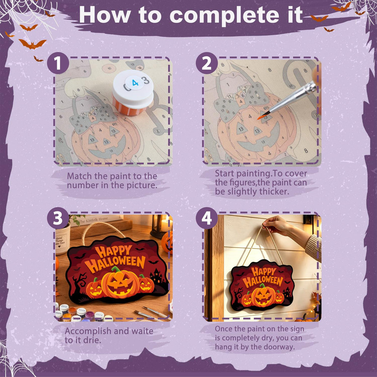 Bat-Filled Red Sky Pumpkin Trio paint by numbers hanging sign – image 6