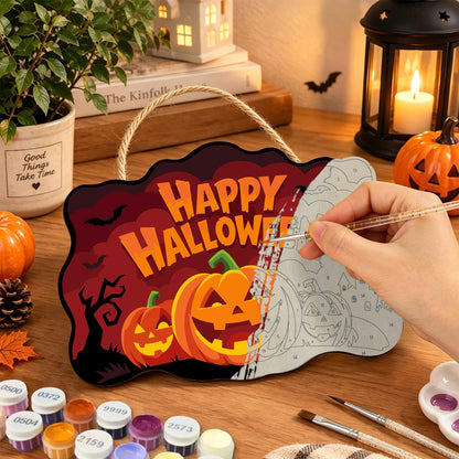 Bat-Filled Red Sky Pumpkin Trio paint by numbers hanging sign – image 7