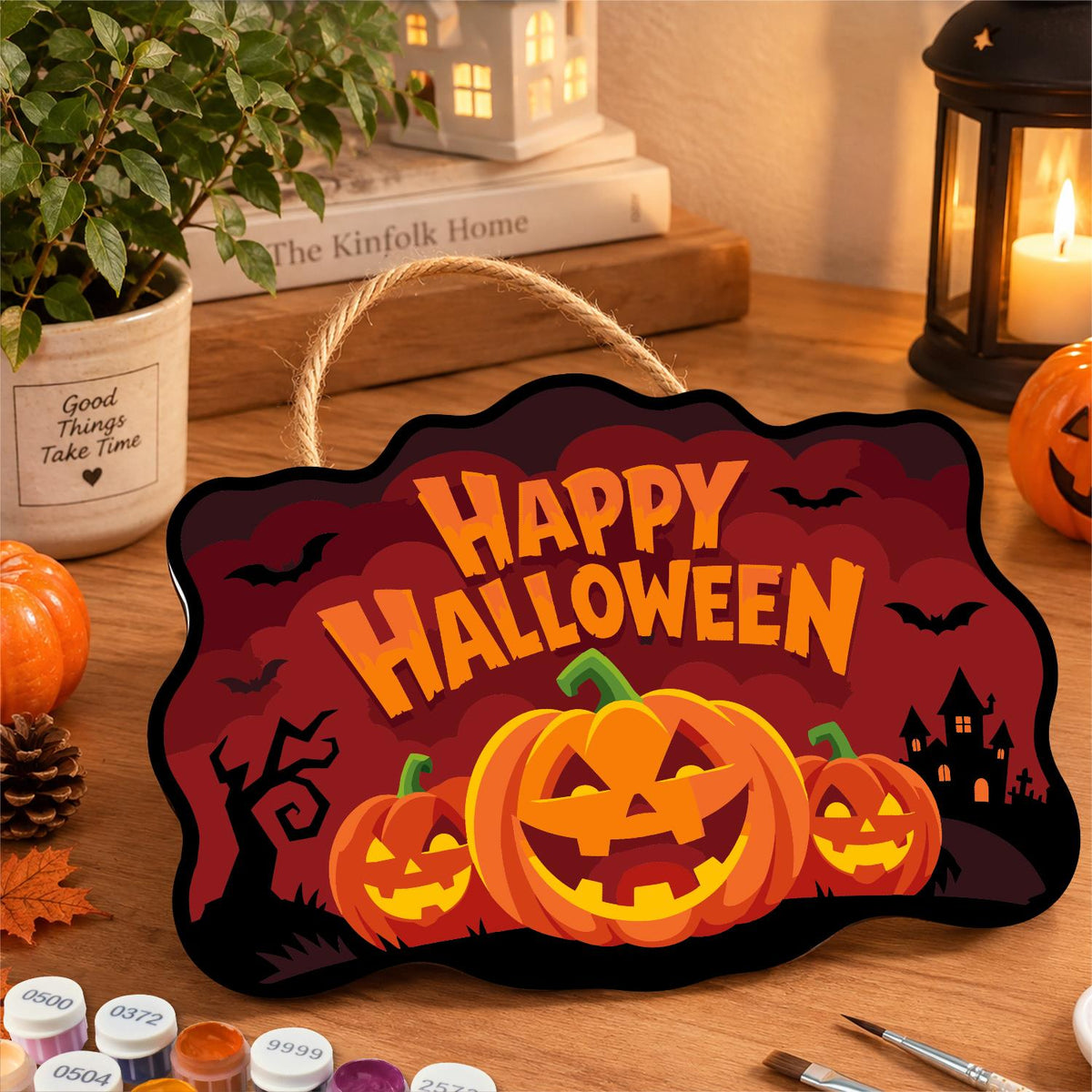 Bat-Filled Red Sky Pumpkin Trio paint by numbers hanging sign – image 8