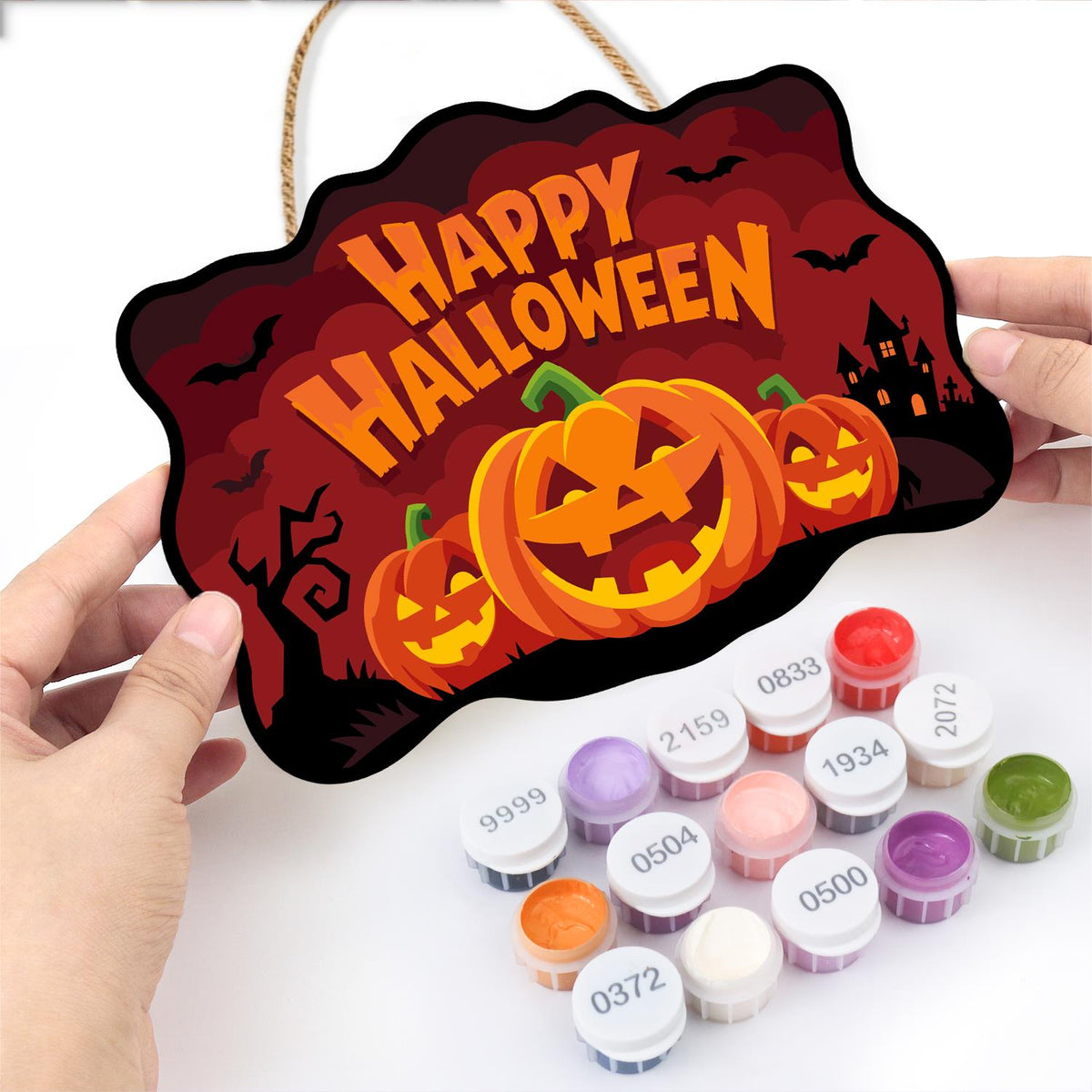 Bat-Filled Red Sky Pumpkin Trio paint by numbers hanging sign – image 9