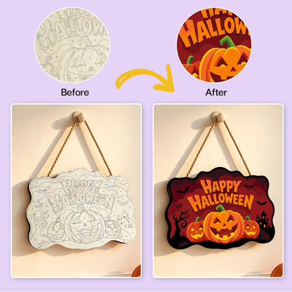 Bat-Filled Red Sky Pumpkin Trio paint by numbers hanging sign – image 10