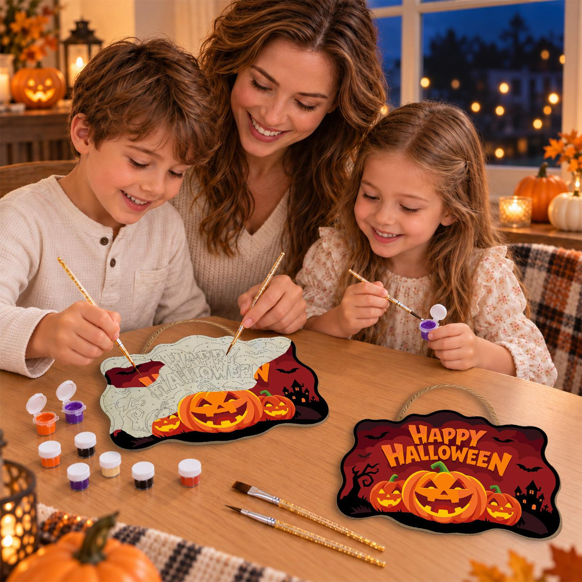 Bat-Filled Red Sky Pumpkin Trio paint by numbers hanging sign – image 12