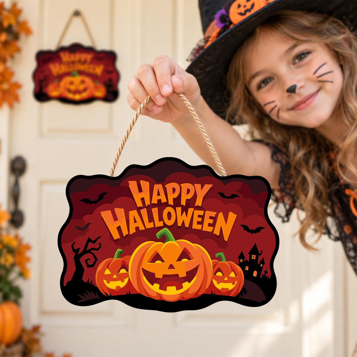 Bat-Filled Red Sky Pumpkin Trio paint by numbers hanging sign – image 13