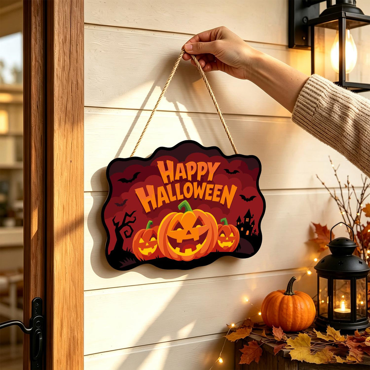 Bat-Filled Red Sky Pumpkin Trio paint by numbers hanging sign – image 14