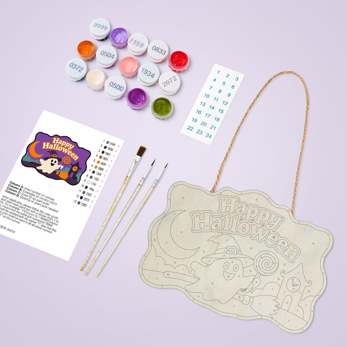 Broom-Riding Ghost with Lollipop paint by numbers hanging sign – image 3