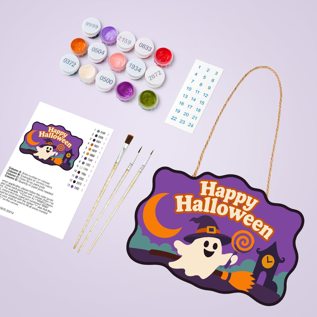 Broom-Riding Ghost with Lollipop paint by numbers hanging sign – image 4