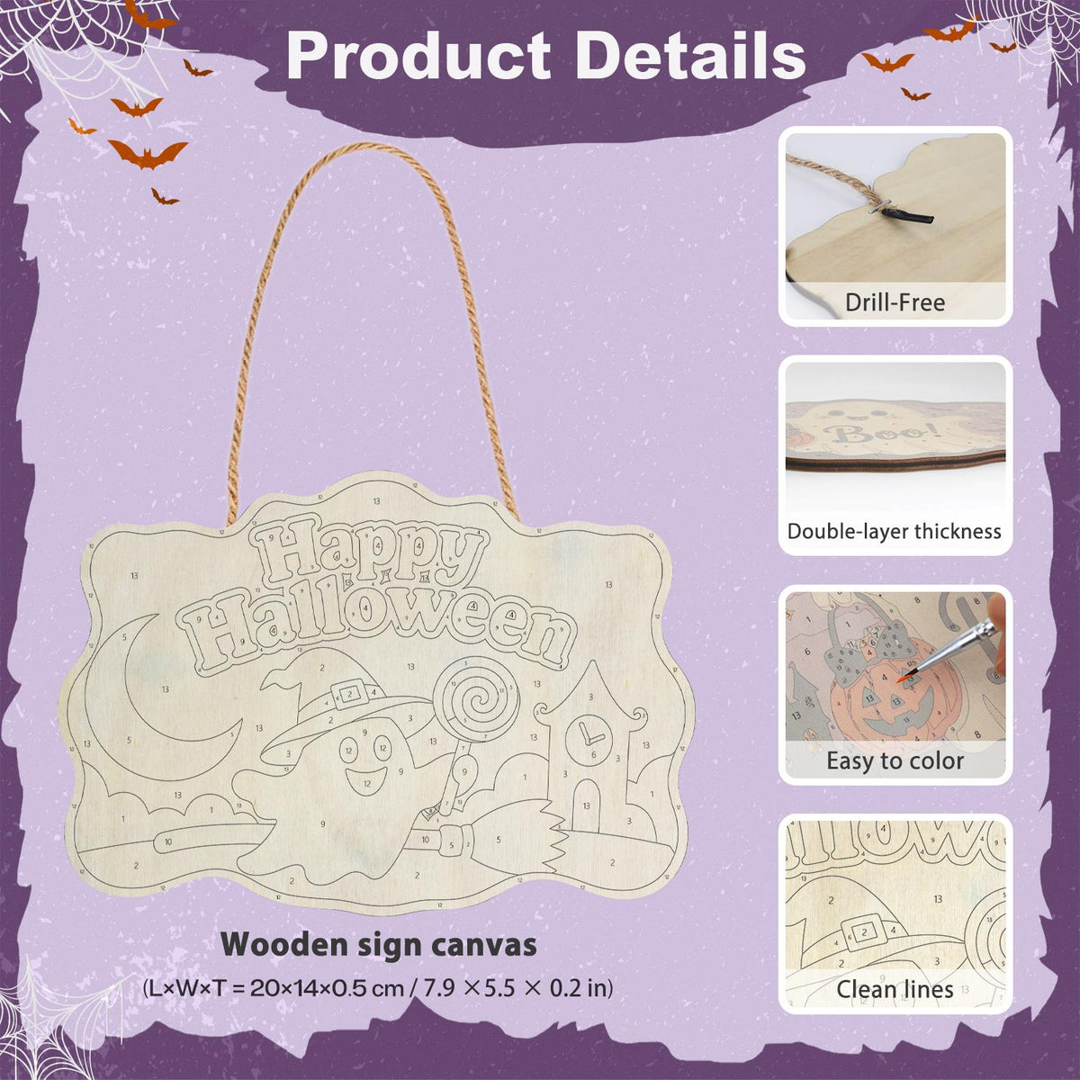 Broom-Riding Ghost with Lollipop paint by numbers hanging sign – image 5