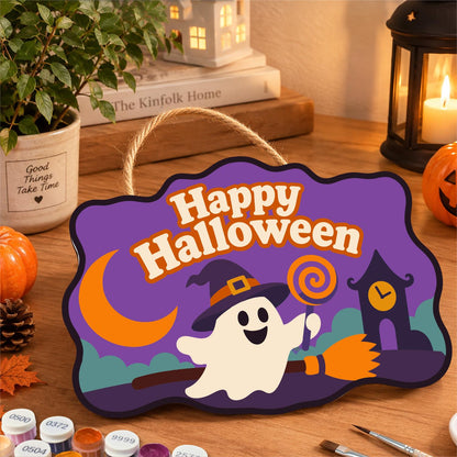 Broom-Riding Ghost with Lollipop paint by numbers hanging sign – image 8
