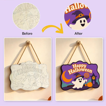 Broom-Riding Ghost with Lollipop paint by numbers hanging sign – image 10