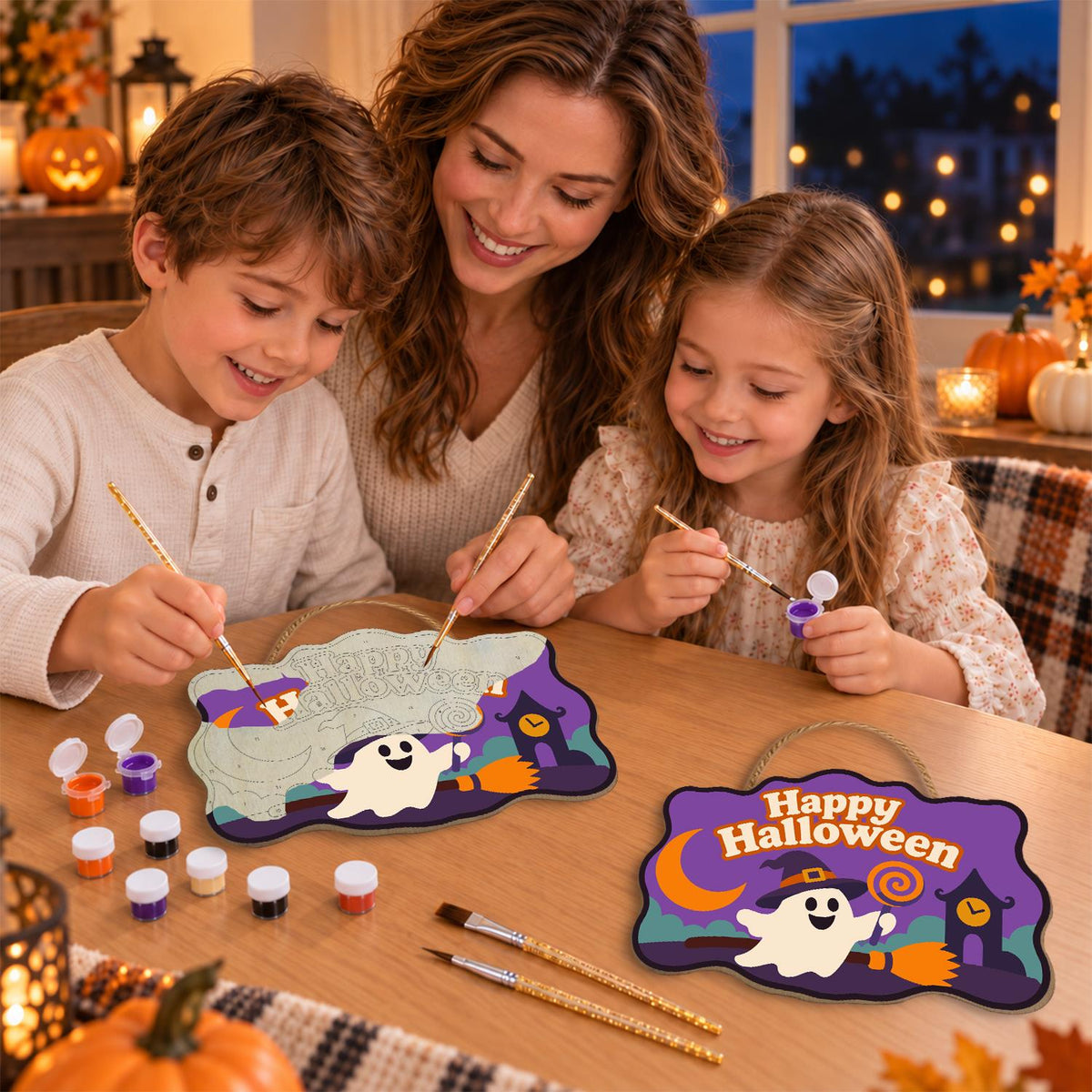 Broom-Riding Ghost with Lollipop paint by numbers hanging sign – image 12
