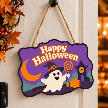 Broom-Riding Ghost with Lollipop paint by numbers hanging sign – image 15