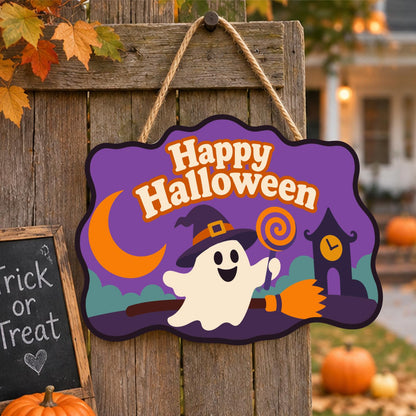 Broom-Riding Ghost with Lollipop paint by numbers hanging sign – image 16