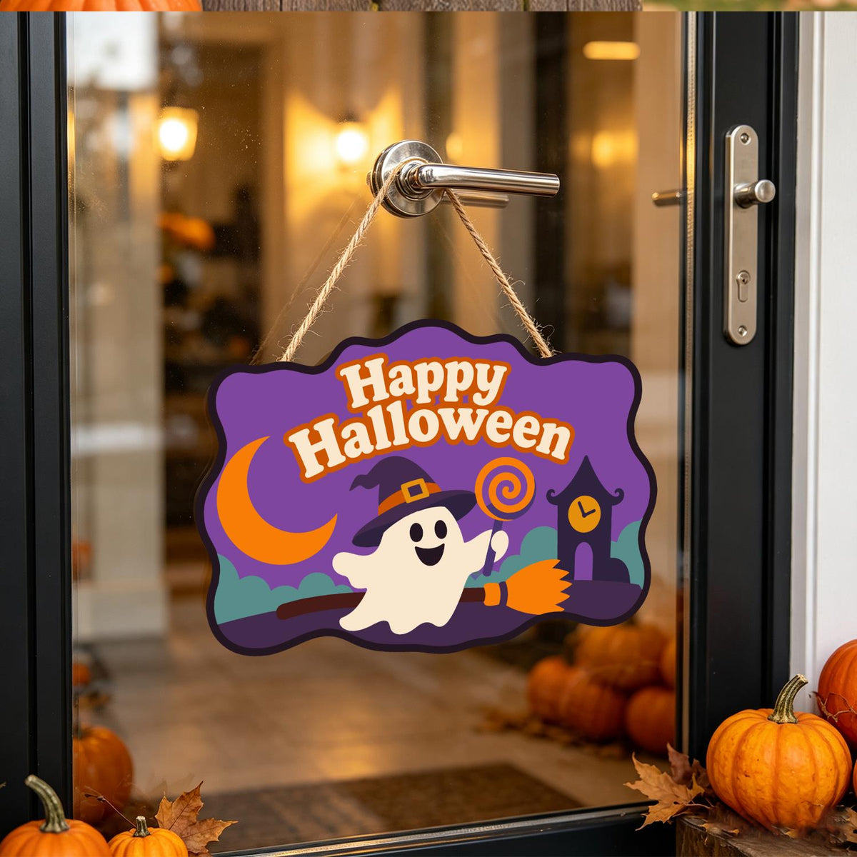 Broom-Riding Ghost with Lollipop paint by numbers hanging sign – image 17