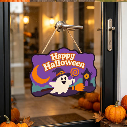 Broom-Riding Ghost with Lollipop paint by numbers hanging sign – image 17
