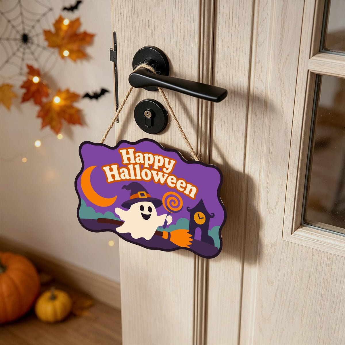 Broom-Riding Ghost with Lollipop paint by numbers hanging sign – image 18