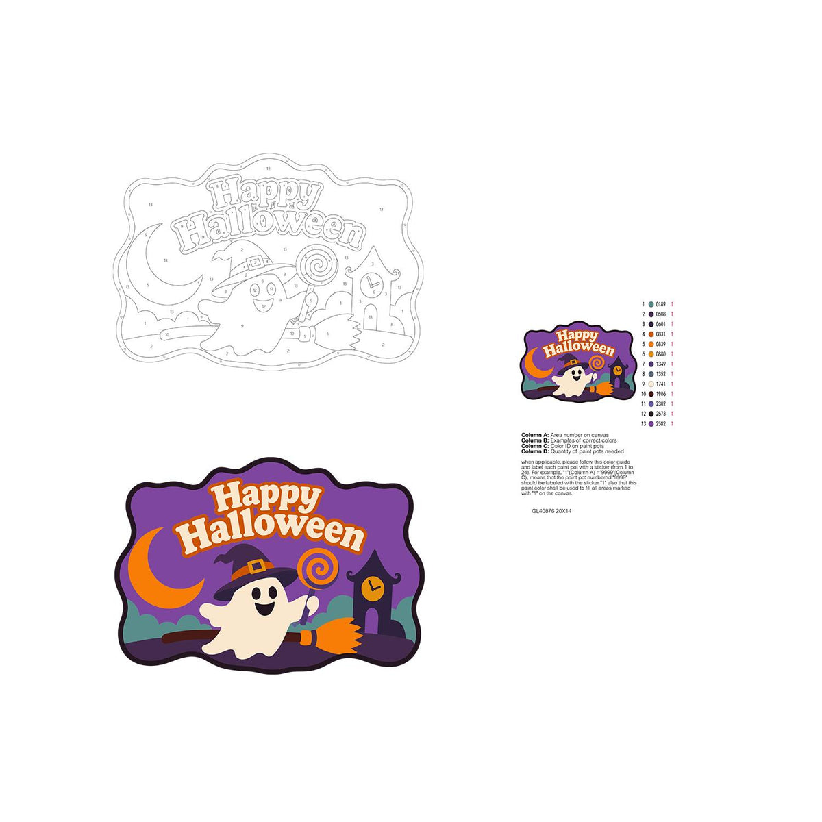 Broom-Riding Ghost with Lollipop paint by numbers hanging sign – image 19