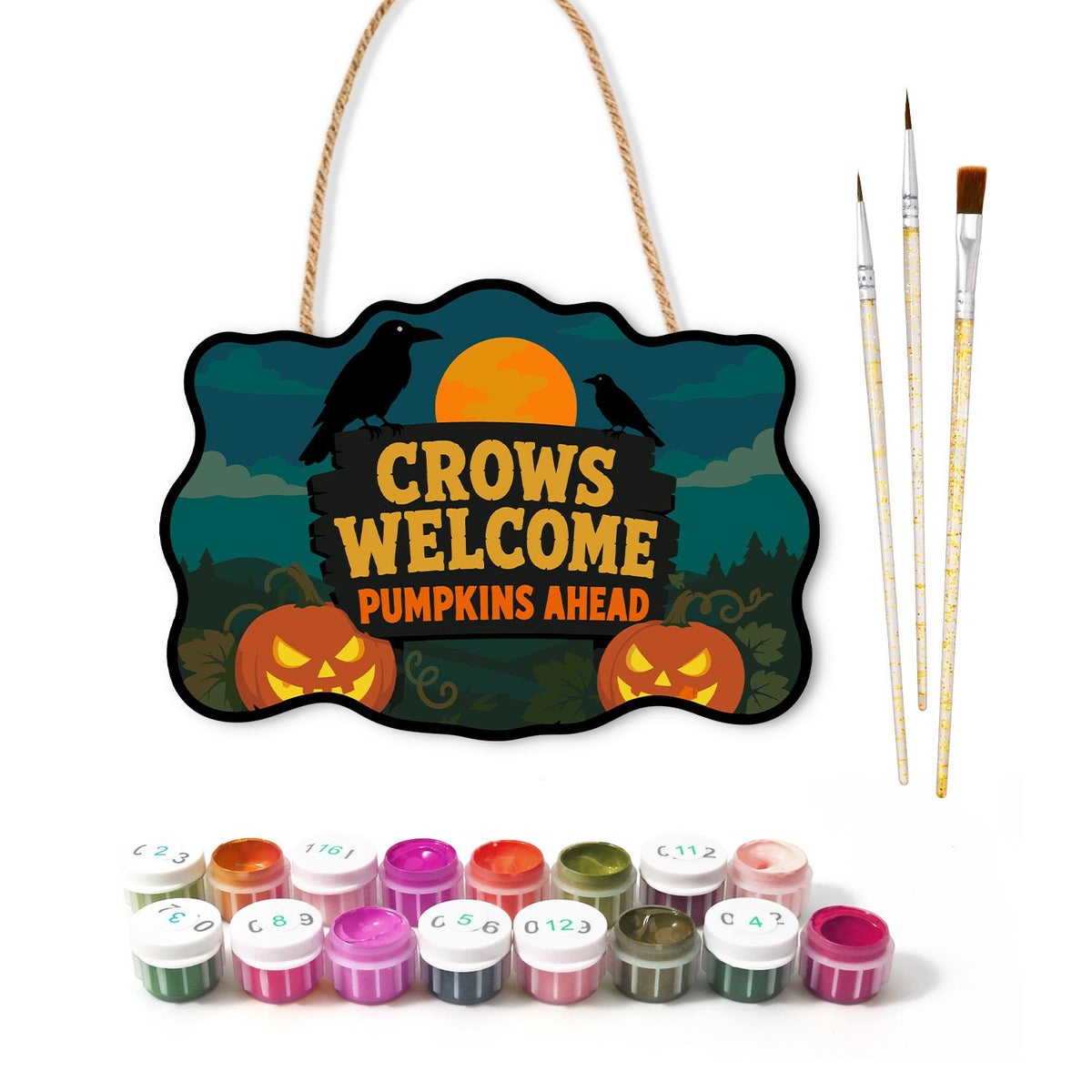 Crow-Perched Pumpkin Patch Welcome paint by numbers hanging sign – image 2