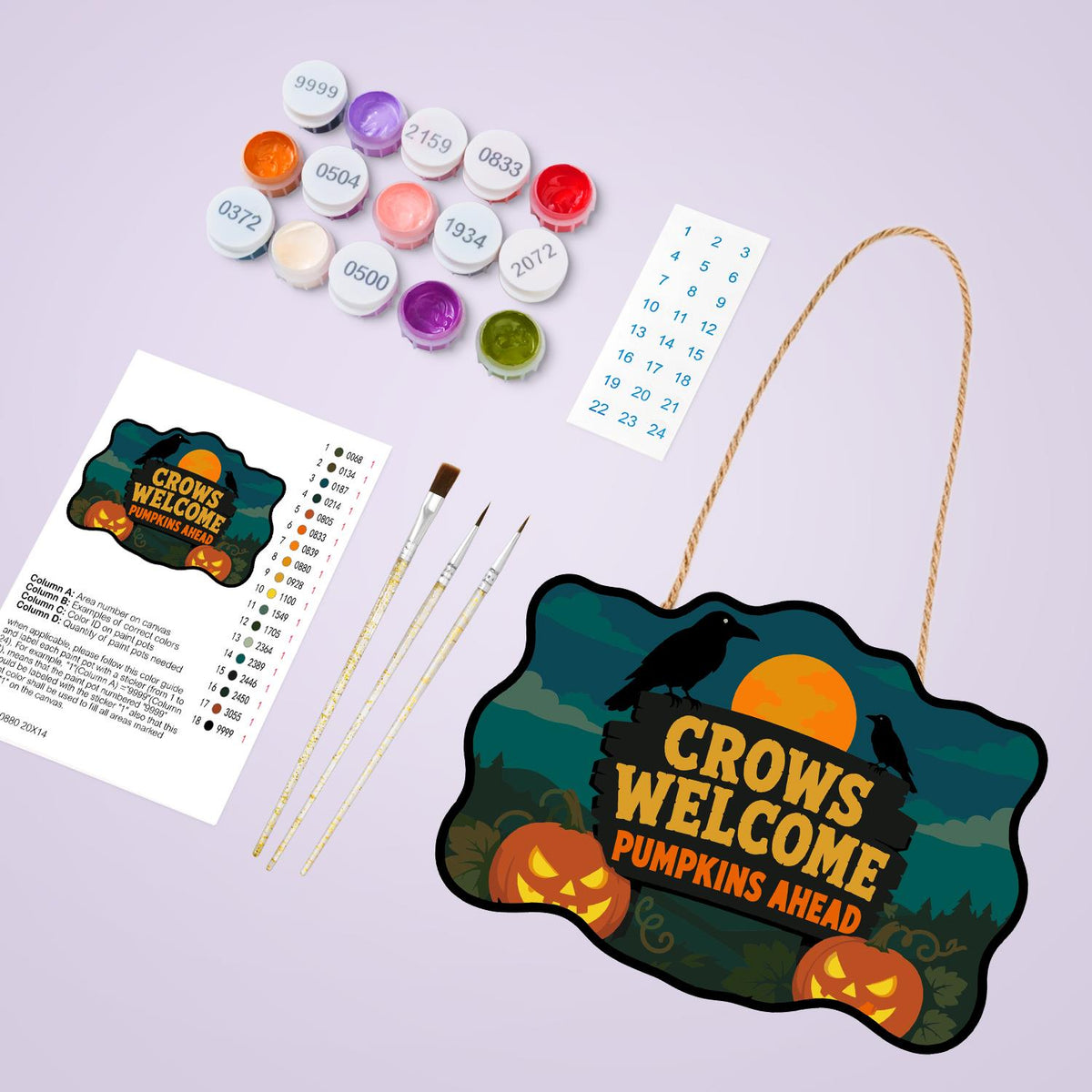 Crow-Perched Pumpkin Patch Welcome paint by numbers hanging sign – image 4