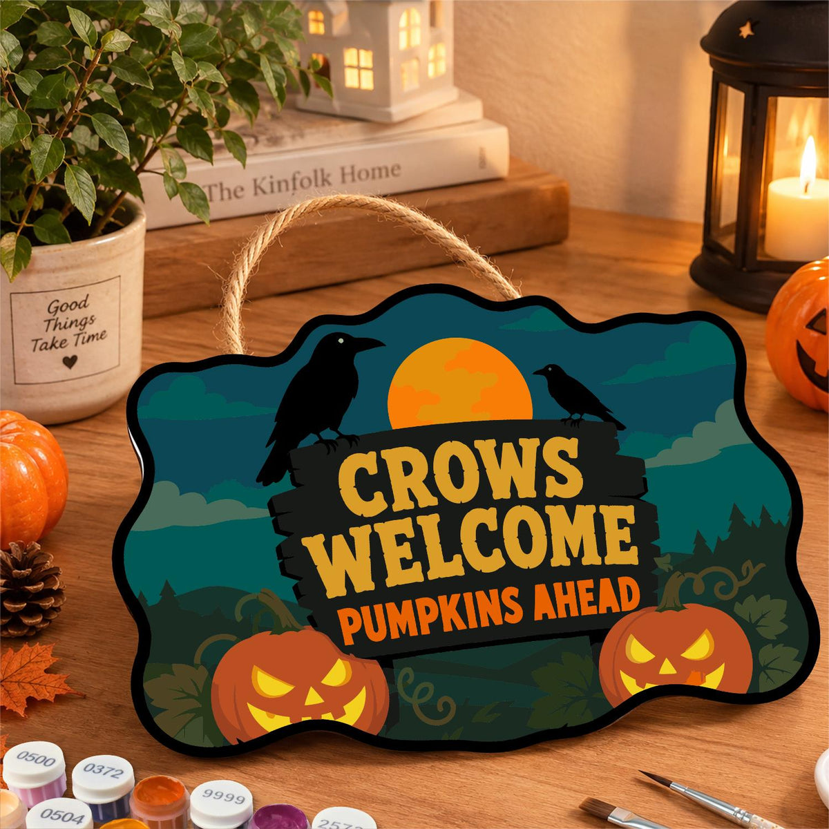 Crow-Perched Pumpkin Patch Welcome paint by numbers hanging sign – image 8
