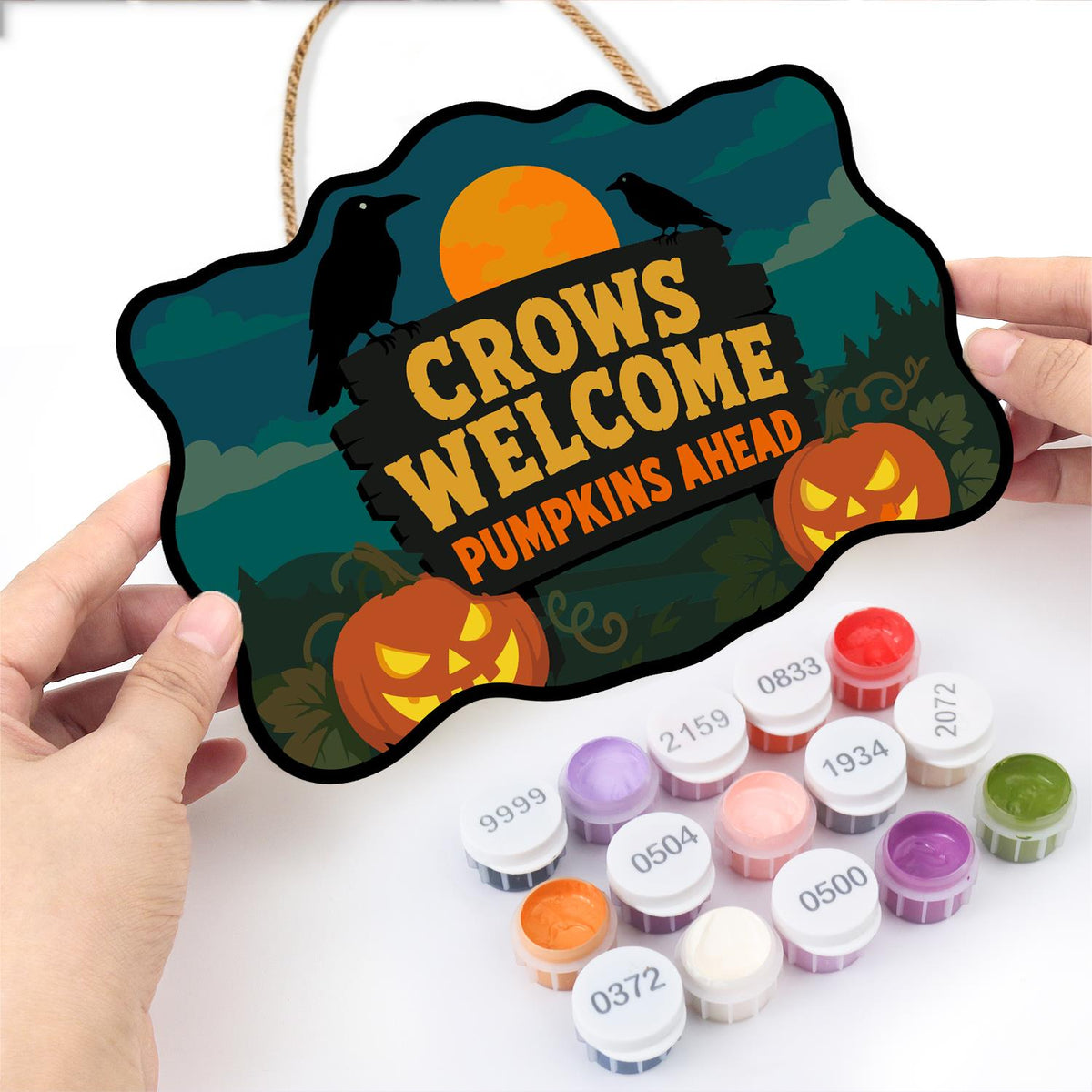 Crow-Perched Pumpkin Patch Welcome paint by numbers hanging sign – image 9