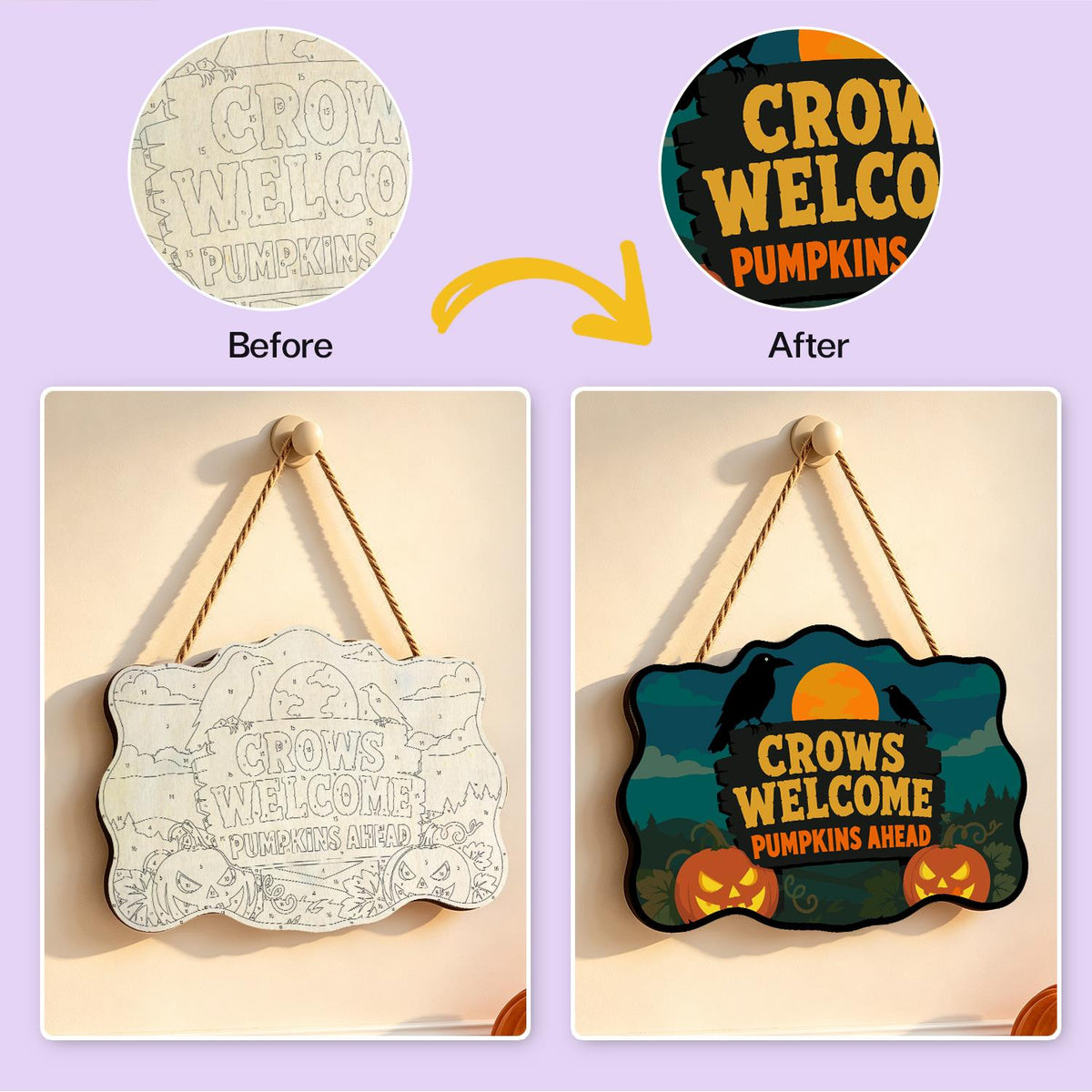 Crow-Perched Pumpkin Patch Welcome paint by numbers hanging sign – image 10