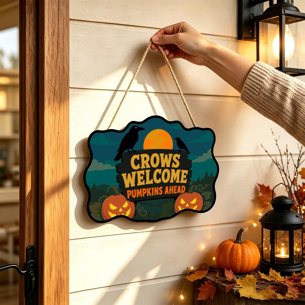 Crow-Perched Pumpkin Patch Welcome paint by numbers hanging sign – image 14