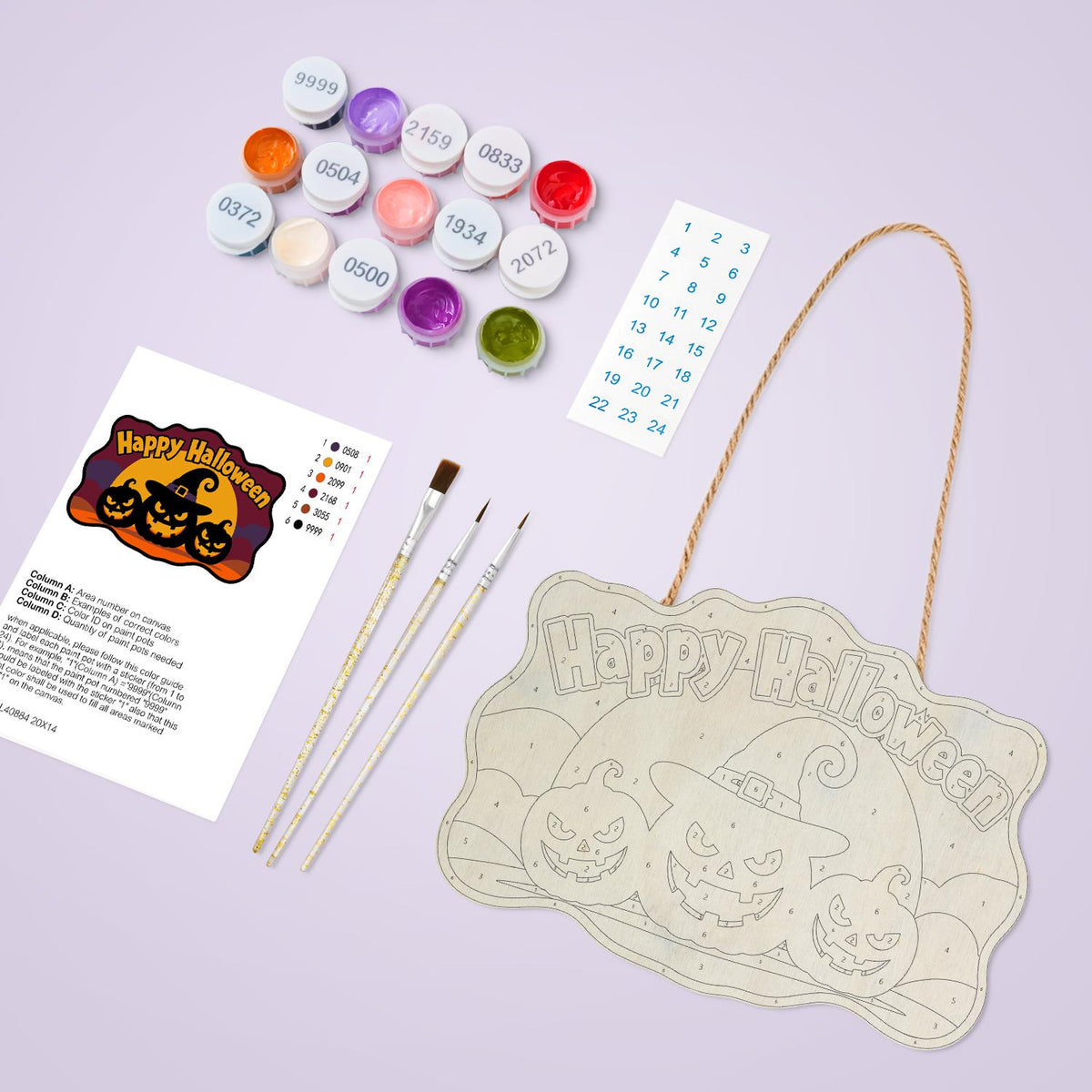 Burgundy Sky Witch-Hat Pumpkins paint by numbers hanging sign – image 3