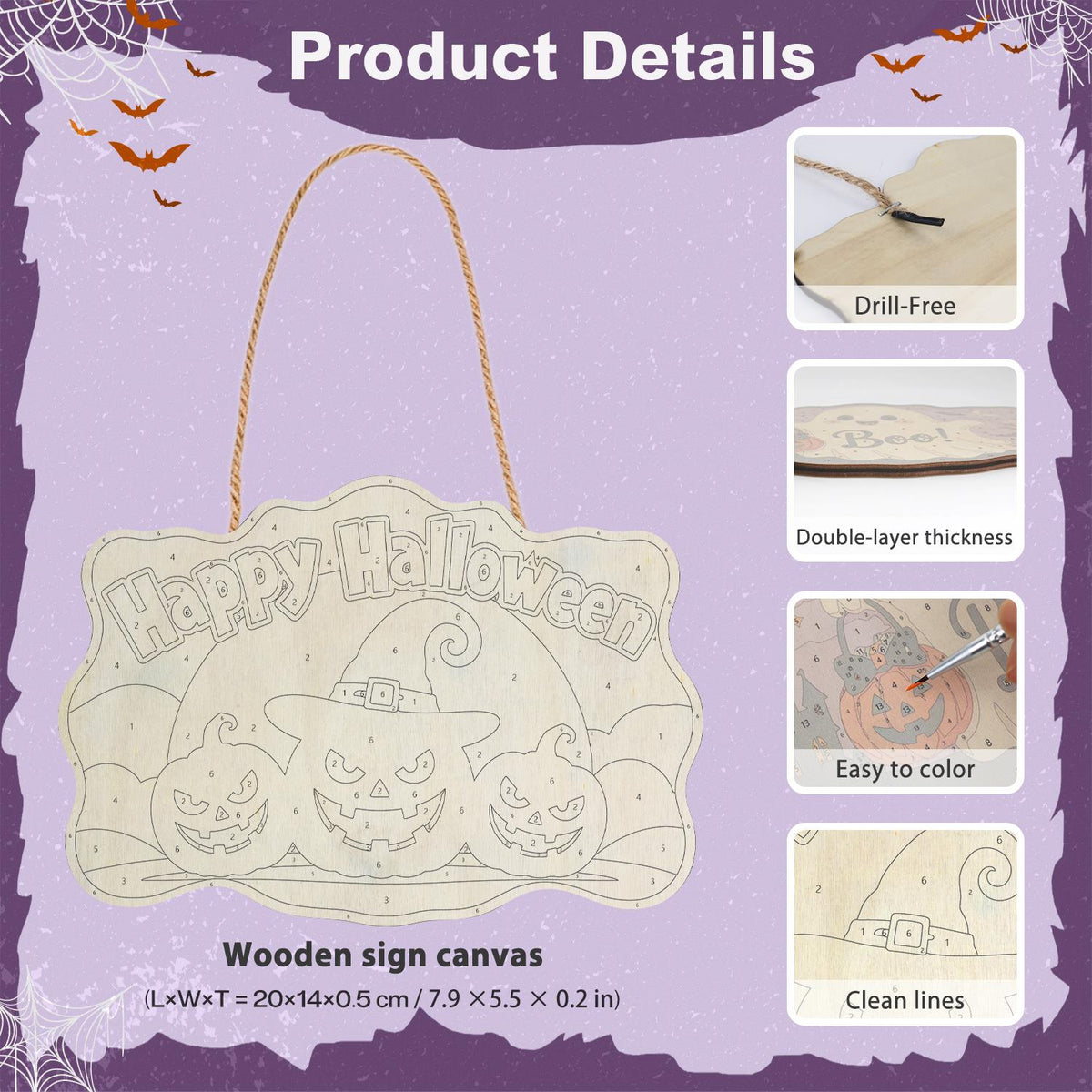 Burgundy Sky Witch-Hat Pumpkins paint by numbers hanging sign – image 5
