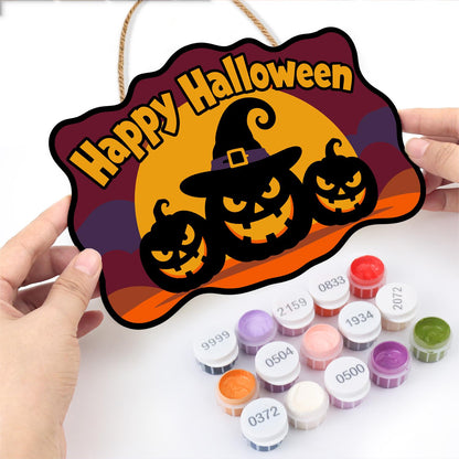 Burgundy Sky Witch-Hat Pumpkins paint by numbers hanging sign – image 9