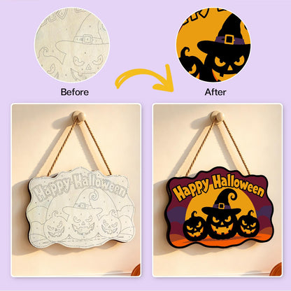Burgundy Sky Witch-Hat Pumpkins paint by numbers hanging sign – image 10